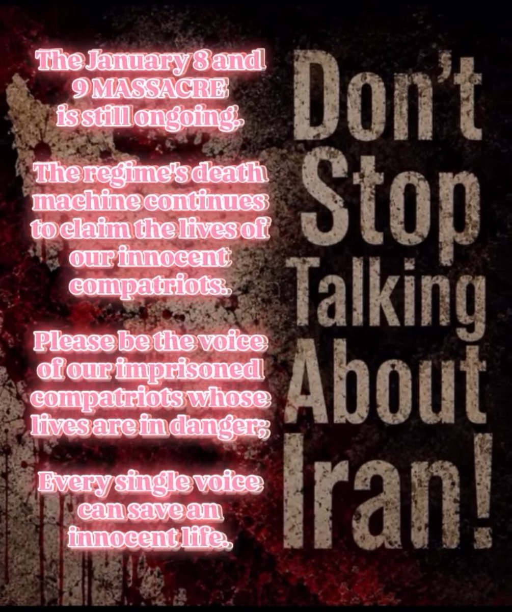 Sepideh52191550's tweet photo. The January 8 and 9 MASSACRE 
is still ongoing.

The regime's death machine continues to claim the lives of our innocent compatriots.

Please be the voice of our imprisoned compatriots whose lives are in danger;

Every single voice can save an innocent life.

#LastBreath 
#SaveLives 
#SpeakUp 

@UNHumanRights 
@UN_HRC 
@hrw 
@hrw_espanol 
@UNWatch