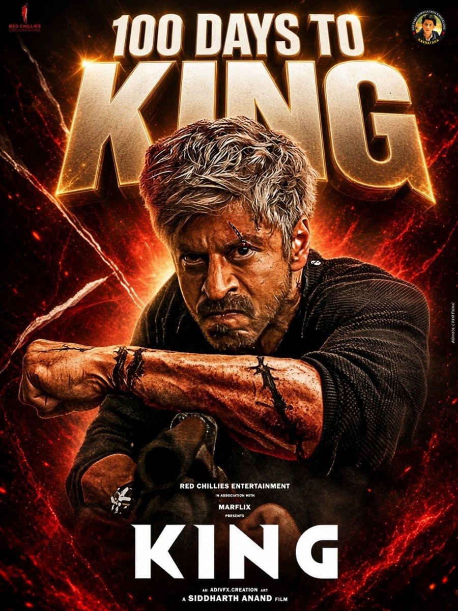 Srk_bangalore's tweet photo. 100 DAYS TO KING! 👑🔥

Ab countdown nahi… Dahshat ka intezaar hai! 😎

24 December 2026, history will be rewritten. 🔥

@iamsrk

#100DaysToKing #KING #KingKhan https://t.co/21ugBJj3Cr