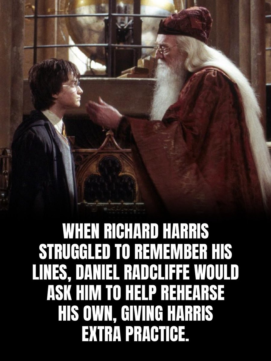 PotterWorldW's tweet photo. Daniel Radcliffe was only 12 when he found a thoughtful way to help Richard Harris rehearse. He would ask the veteran actor to run through his own lines with him, giving Harris extra practice while making it feel as though he was helping his younger co-star. https://t.co/lnxytvIWJL