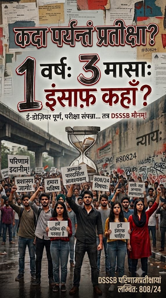 Pankaj1tripathi's tweet photo. We want justice 
न्याय दो न्याय दो 
हमे हमारा final result दो 
We want tgt sanskrit 808/24 final result today.

@dsssbofficial @gupta_rekha @ashishsood_bjp @LtGovDelhi https://t.co/TrdzFRrx90