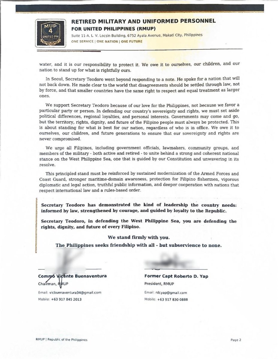 pnagovph's tweet photo. READ: The Retired Military and Uniformed Personnel for United Philippines (RMUP), in a statement released on Monday (Sept. 14, 2026), expresses its full support for Defense Secretary Gilberto Teodoro Jr. for his "courageous and unwavering defense of Philippine sovereignty, sovereign rights and national interests in the West Philippine Sea". I Priam Nepomuceno (Photo courtesy of the AFP)