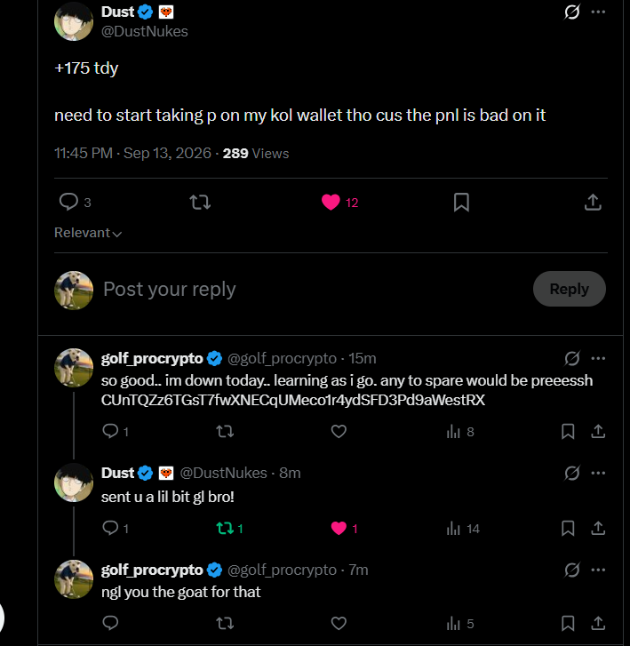 golf_procrypto's tweet photo. Just wanna let yall know that @DustNukes is a real one, #solana #memecoin https://t.co/86XI0KHVhT