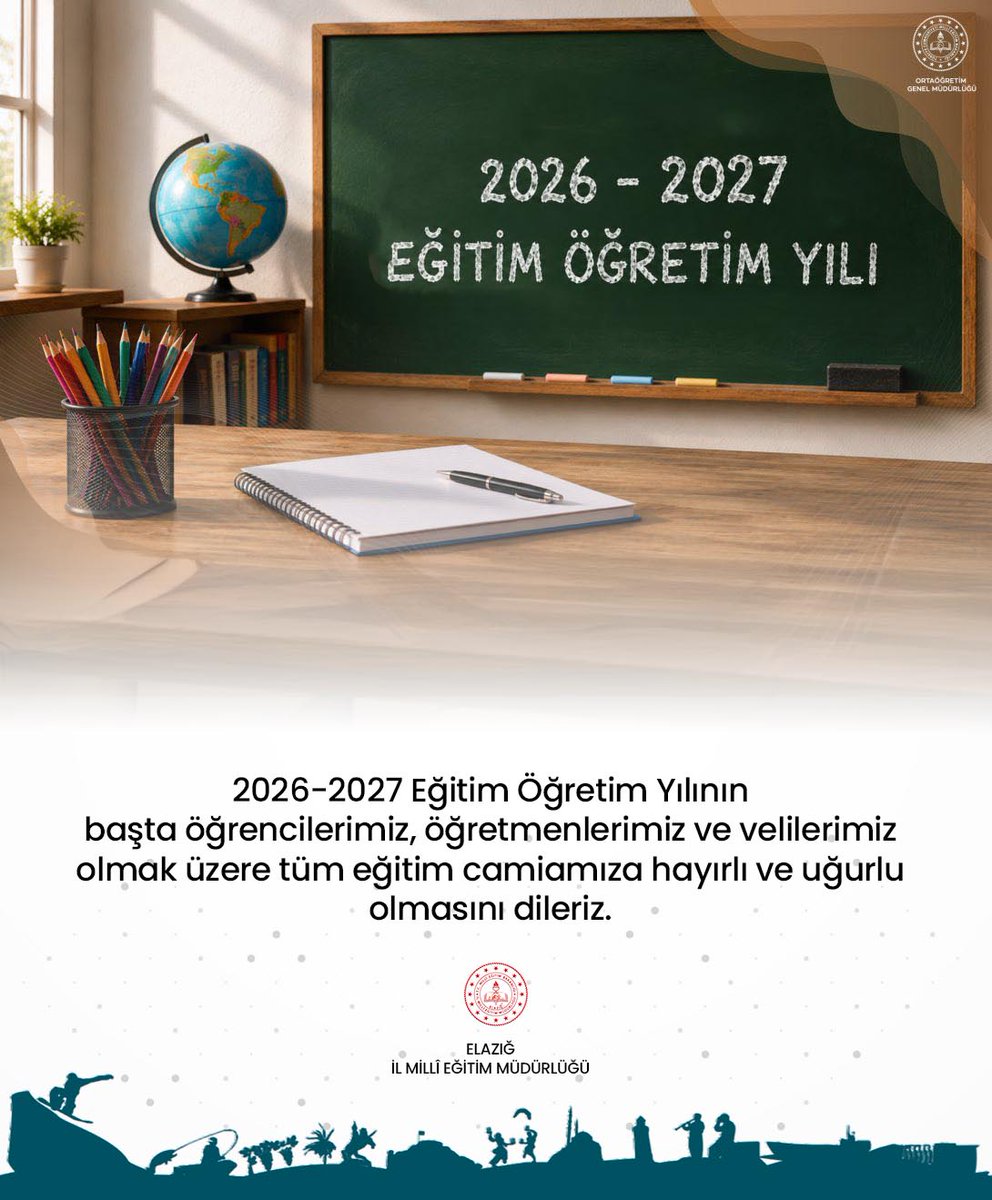 elazigmem's tweet photo. 2026-2027 eğitim öğretim yılının tüm eğitim camiamıza hayırlı ve uğurlu olmasını dileriz. @tcmeb @gun_aziz 
#ilkdersimizkardeşlik https://t.co/UoLZIEIHBz