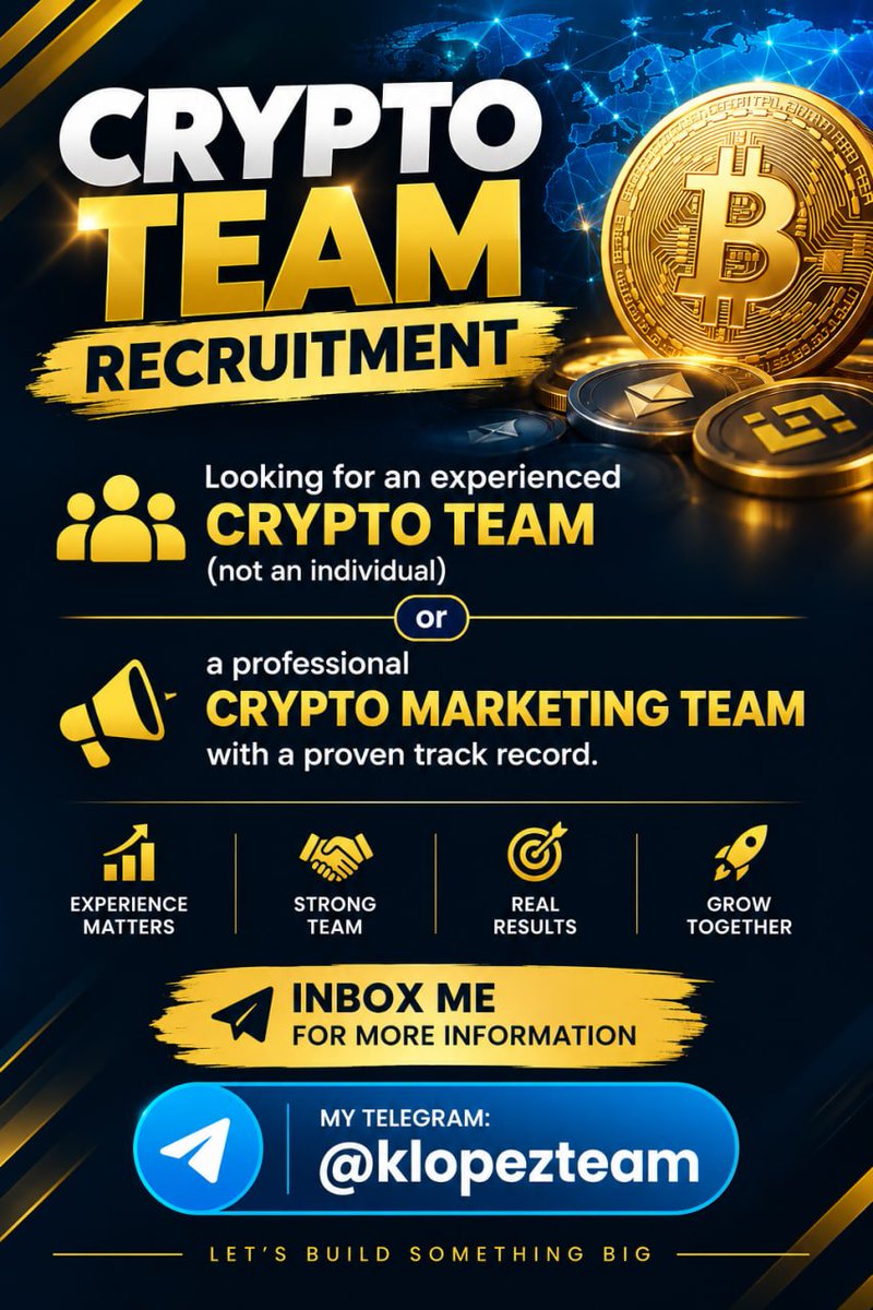 flashcrypto666's tweet photo. Looking for an experienced crypto team — not an individual — or a professional crypto marketing team with a proven track record.
If you have an established team and are interested in working together, Message
Telegram: @klopezteam
#Crypto #CryptoTeam #CryptoMarketing #Blockchain https://t.co/rHMMV4TZLH