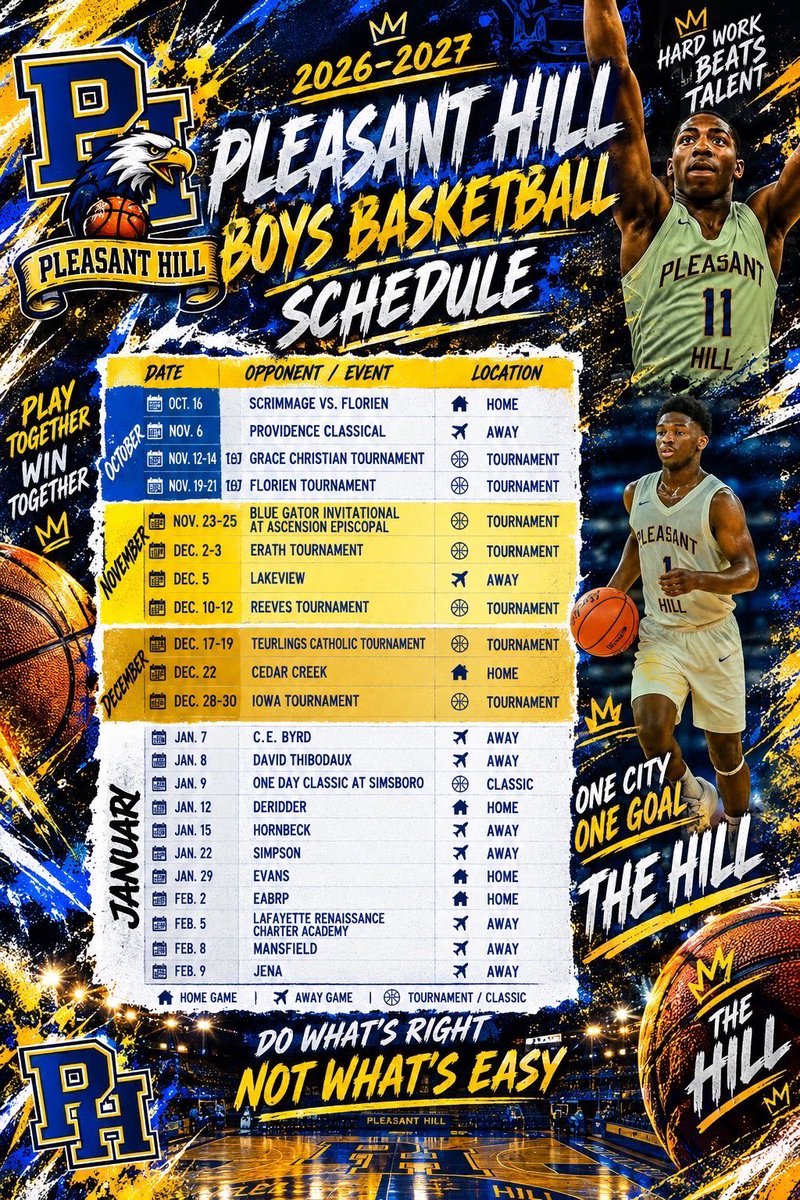 TyKellOfficial's tweet photo. My 2026–27 high school schedule is set! 🏀 Ready to compete, lead, and help my team win. Coaches and scouts, follow along this season, the work continues.

TaVarius Turner | 2029 | 5’11” PG/SG | #11
Pleasant Hill HS (LA)

#ClassOf2029 #LouisianaBasketball #Recruiting #EagleNation https://t.co/OveTzYyU7n