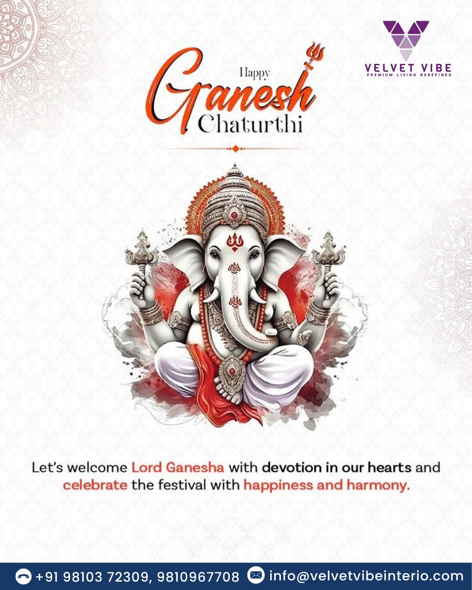 velvetinterio's tweet photo. 🙏 Ganpati Bappa Morya!
May Bappa fill every home with peace, prosperity, positivity &amp; happiness.
May every corner become a beautiful reminder of love, family &amp; togetherness.
Happy Ganesh Chaturthi from Velvet Vibe Interio!

#GaneshChaturthi #GanpatiBappaMorya #VelvetVibeInterio https://t.co/KLYR1uDsdC