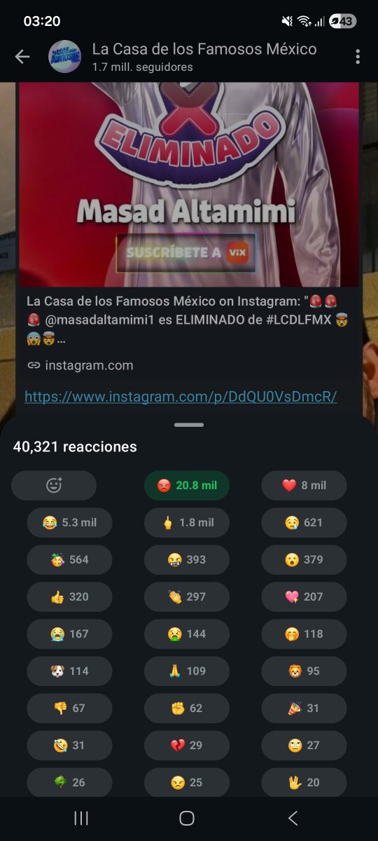 jammy_alvarado's tweet photo. El chiste se cuenta solo, solo miren el numero de reacciones negativas ante la salida de #MasadAltamimi y se daran cuenta del FRAUDE que hicieron.. #MASADALTAMIMI ES EL GANADOR Y SOPORTEN! 🤌🔥#Lacasadelosfamosos 
#contigomasad
#LacasaDelosFamososMexico https://t.co/qaPJ72Vqd8