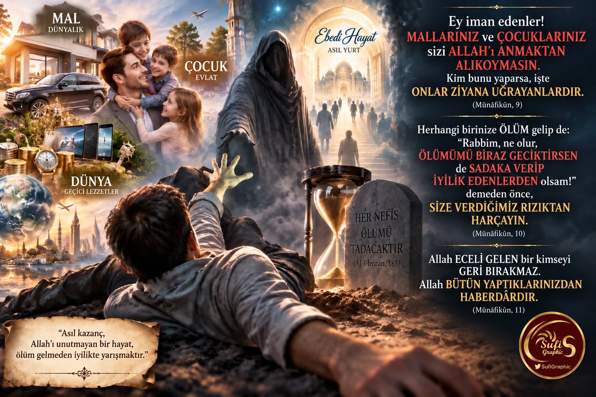 SufiGraphic's tweet photo. #Ölüm #Mevt #Kabir #Hayat #Yaşam #Mal #Aile #Amel #Çocuk #Evlat #Eş #Günah #Rızık #infak #Cömert #Sadaka #iyilik #Kuran ECEL GELMEDEN İYİLİK YAPIN/ GÜNHALARDAN KURTULUN TÖVBE EDİN! https://t.co/u2im7s9AtO