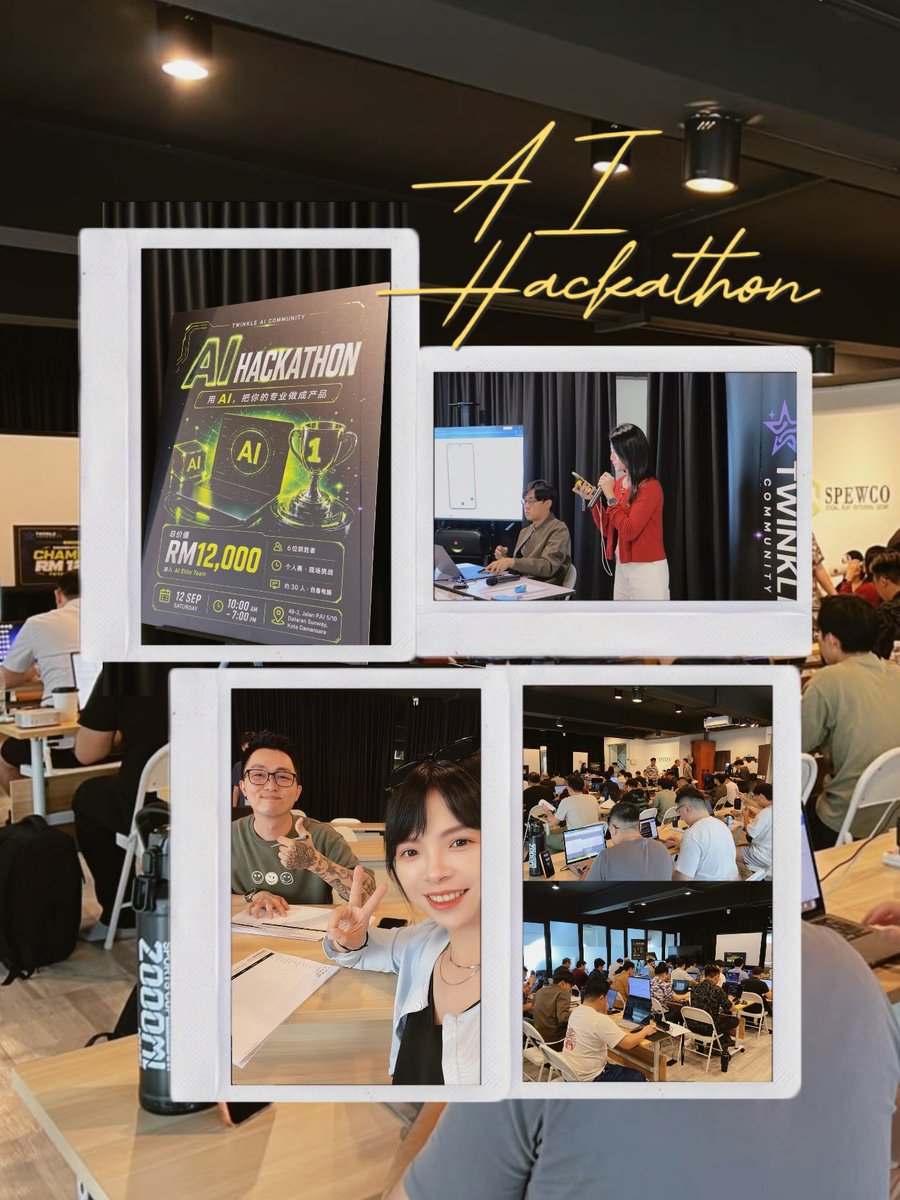 0xdindin's tweet photo. 昨天刚结束了我们第一场线下 AI Hackathon 💻

从筹备、找场地、找赞助，到真的看着大家坐在现场比赛，结束之后第一个感觉就是：终于搞完了 😂

好多 Web3 的朋友最近都问我：你怎么很少发推了？到底跑去干嘛了？

其实这半年，我都跑去忙 Web2 了。 https://t.co/TicFij7Vin