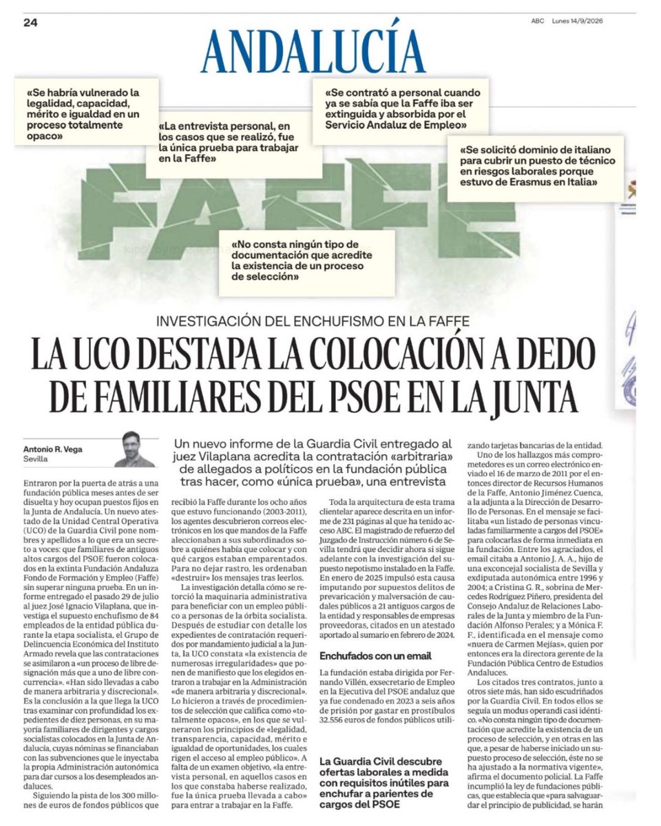 ppandaluz's tweet photo. 🔴 ÚLTIMA HORA | La UCO destapa en un nuevo informe la colocación a dedo de familiares del PSOE en la Junta de Andalucía.

Enchufes a dedo, utilización del dinero público, las prácticas que los andaluces no quieren que vuelvan.

Llegaremos hasta el final para conocer la verdad.

#AndalucíaNoOlvida 
#DefiendeAndalucía