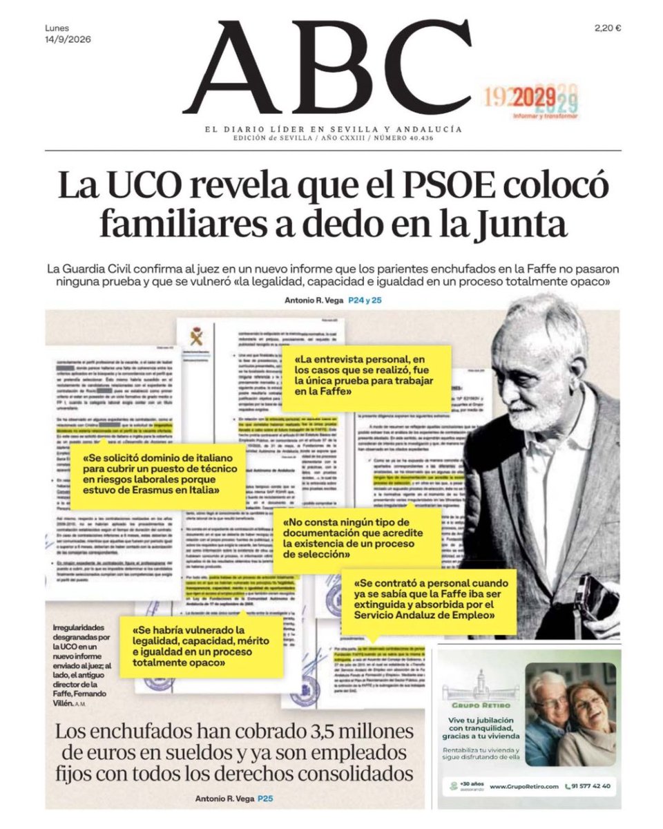 ppandaluz's tweet photo. 🔴 ÚLTIMA HORA | La UCO destapa en un nuevo informe la colocación a dedo de familiares del PSOE en la Junta de Andalucía.

Enchufes a dedo, utilización del dinero público, las prácticas que los andaluces no quieren que vuelvan.

Llegaremos hasta el final para conocer la verdad.

#AndalucíaNoOlvida 
#DefiendeAndalucía
