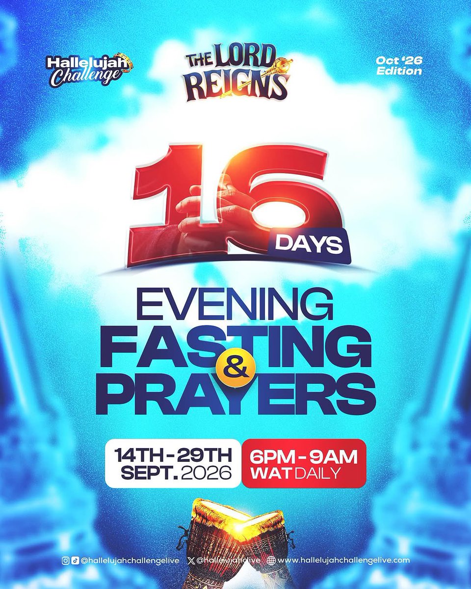 TosinofJesus's tweet photo. The evening fast towards the October edition of The #HallelujahChallenge starts today!!!

Please watch the video for more information, and make use of the prayer guide attached.

1/3 https://t.co/NDsOhE2CkS