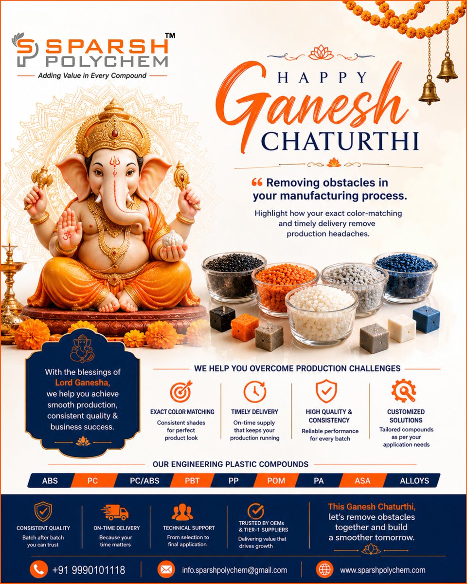 SparshPolychem's tweet photo. 🙏 May Lord Ganesha bless every new beginning with wisdom, prosperity and success, and remove every obstacle along the way.

🌺 Wishing you a Happy &amp; Blessed Ganesh Chaturthi!

#GaneshChaturthi #NewBeginnings #Prosperity #SparshPolychem https://t.co/wEsrWi1xQX