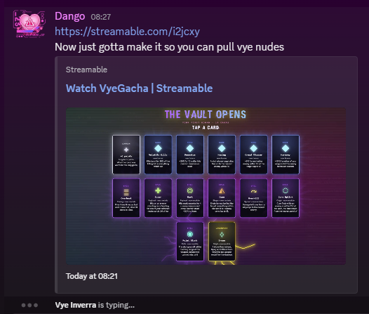 DerDango's tweet photo. Can't even make a joke without Vye randomly popping up to yell at me in Discord now 😩 https://t.co/dAfz235ZwD