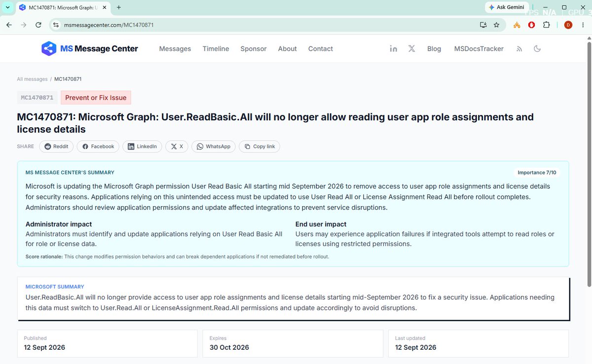 DanielatOCN's tweet photo. Microsoft are limiting access for the User.ReadBasic.All Graph API permission. But, their recommendations aren't great. Here is the full post: https://t.co/v3IRyivxCu

It's seems that Microsoft are recommending you have to fall back on the https://t.co/zhfHznDIm9.All permission to access app role assignments and licensing data. For app role assignments, the recommended permissions in the official documentation don't align. Then, for licensing, Microsoft seem to have ignored the cloud licensing APIs which support the https://t.co/JOMcsIn031.All permission.

#Entra #Microsoft #News