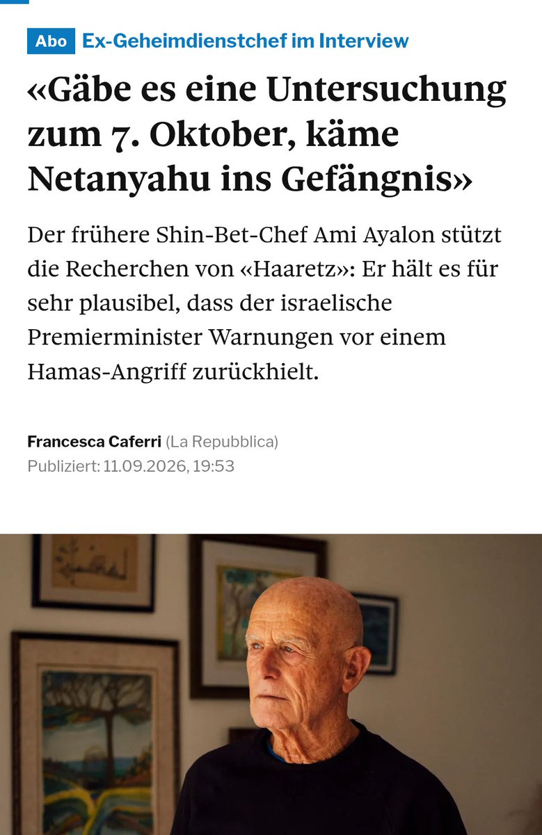 maxotte_says's tweet photo. Der ehemalige Shin-Bet-Chef: "Gäbe es eine (unabhängige) Untersuchung zum 7. Oktober, säße Netanjahu im Gefängnis." https://t.co/BorLGLk1zN