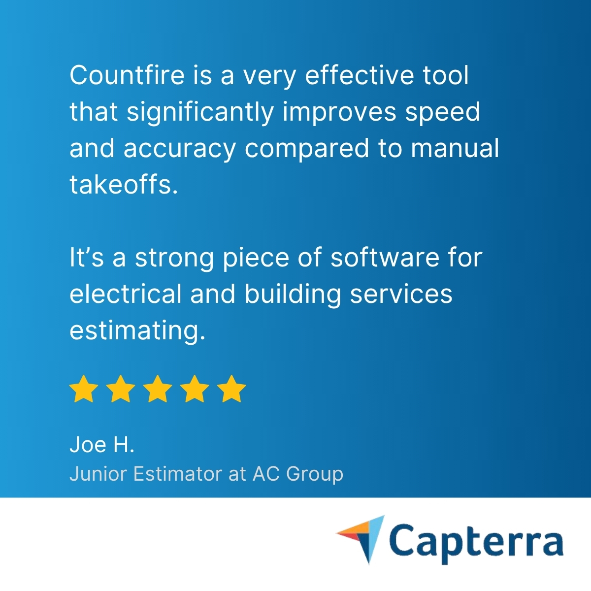 Countfireapp's tweet photo. When estimators switch from manual takeoffs to Countfire, two things come up every time: speed and accuracy.

Here's what Joe, Junior Estimator at AC Group, had to say: https://t.co/l1OAGNeVA0