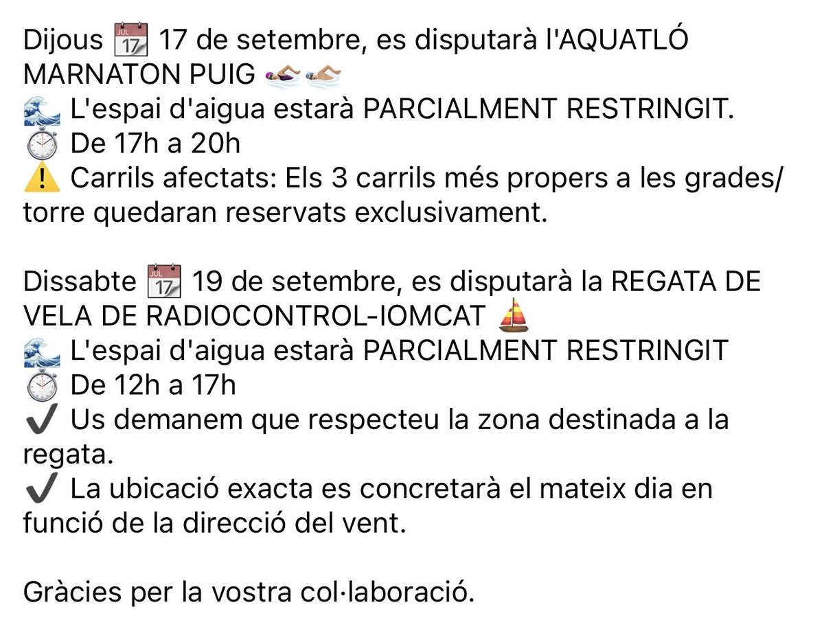 canalolimpiccat's tweet photo. 📢 AVÍS INFORMATIU - Esdeveniments que tindran lloc a les nostres instal·lacions aquesta setmana. https://t.co/sZLTRSkFVW