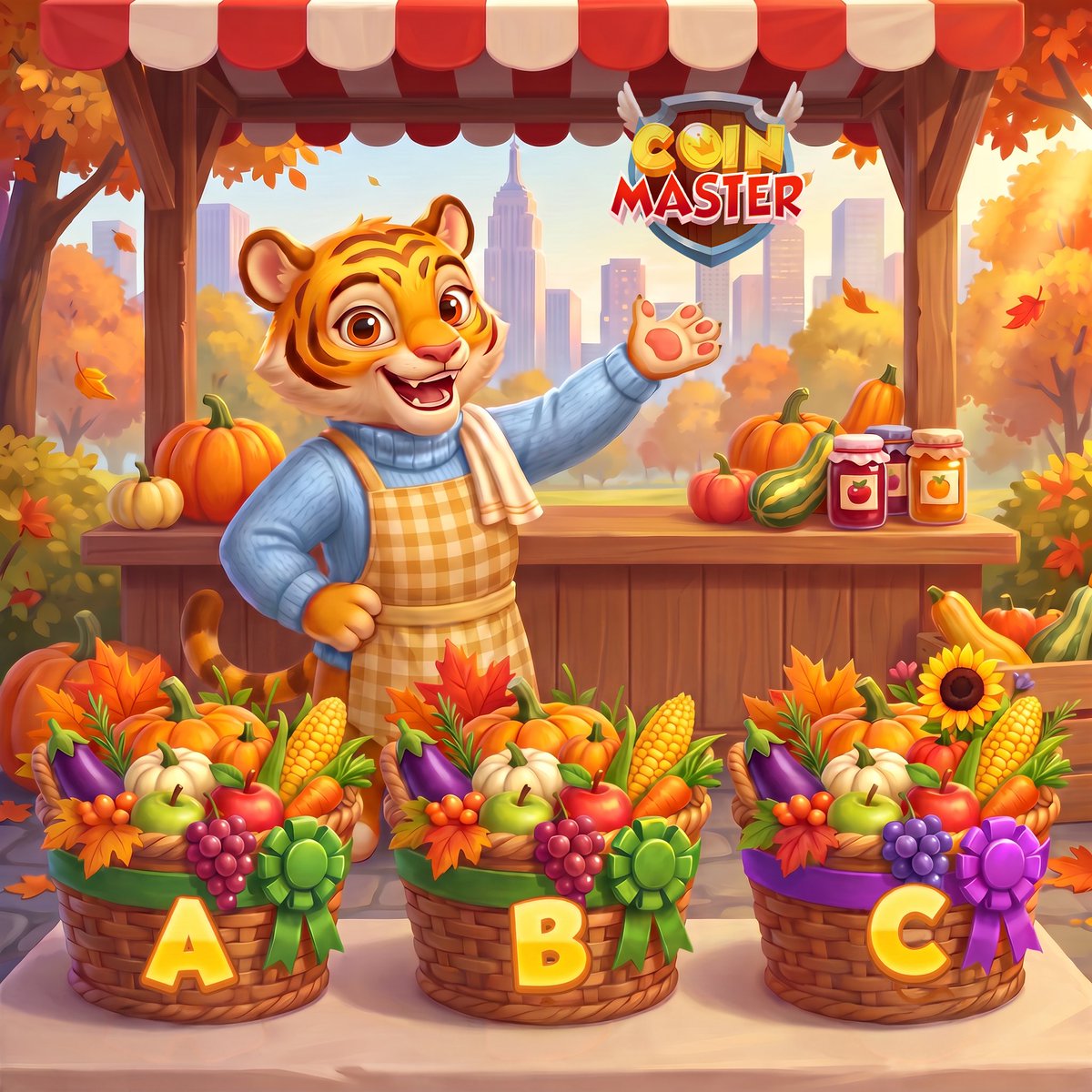 CoinMasterGame's tweet photo. Tiger's fall harvest is packed... but TWO baskets are a perfect match! 🍂🐯
Drop your answer and GRAB THIS REWARD ---> https://t.co/WjgpOFRUC9 https://t.co/HxLKnFAfGm