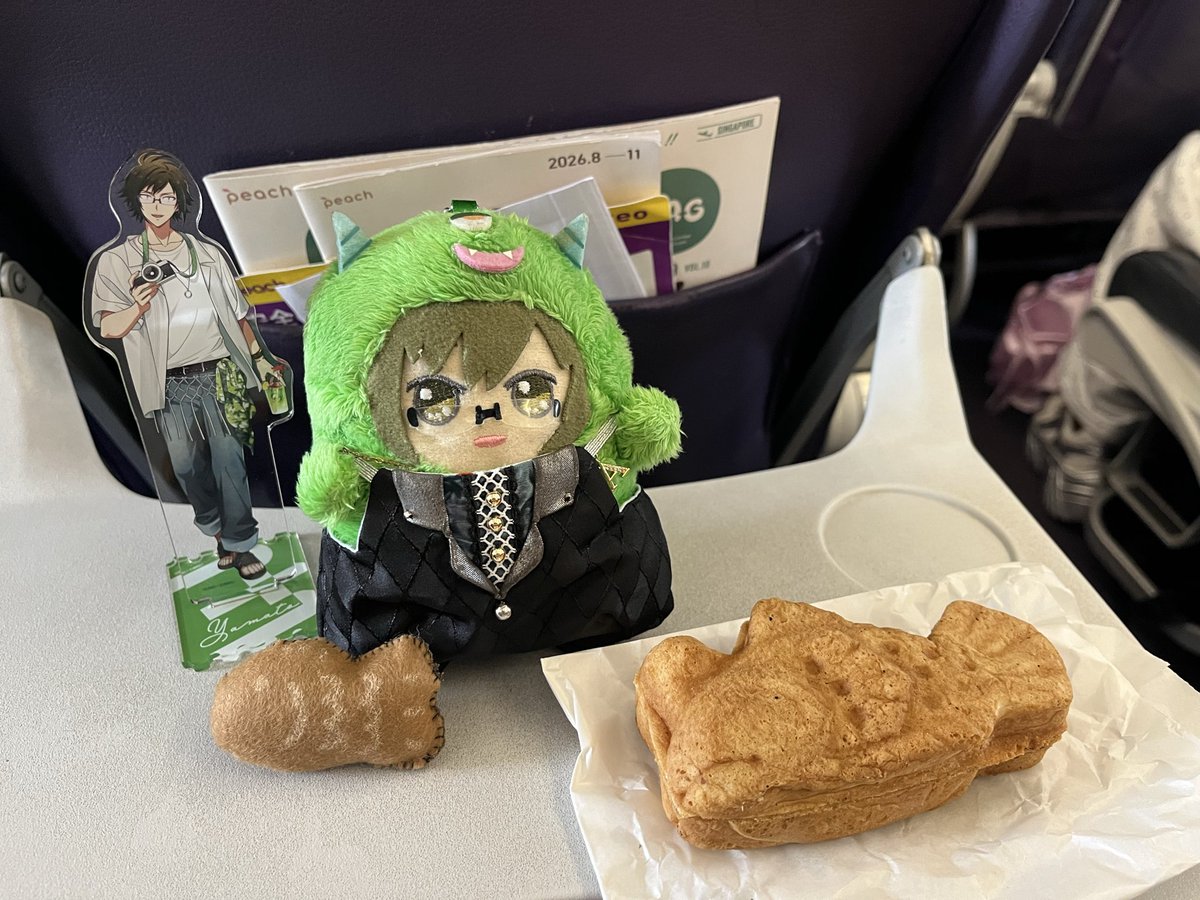 m_2and8's tweet photo. 4Jで差し入れされてたむっちゃん万十食べながら帰る✈️

モンやまはやちゃんが作ってくれたかわいすぎるチョコたい焼きね💚
モンたまがバッグの中で「ヤマさんだけずりーよ！」って怒ってる https://t.co/3fEdLVPRLY