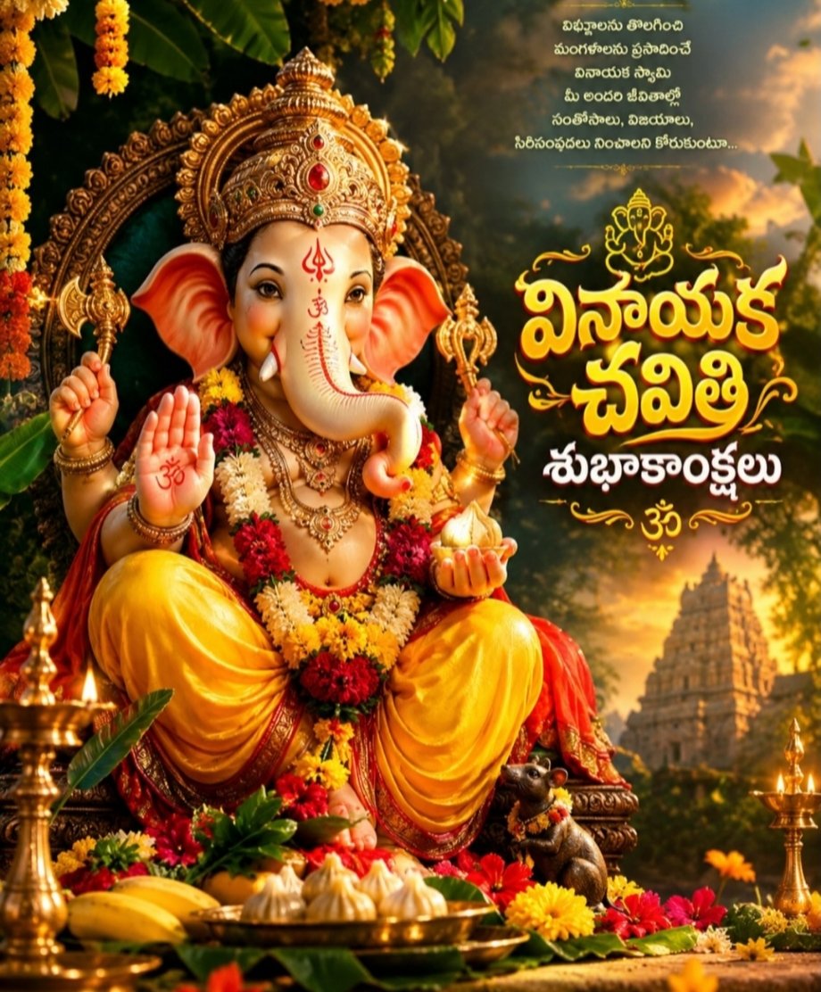 SadwikBalleda's tweet photo. 🐘వినాయక చవితి శుభాకాంక్షలు సార్ ! 🐘🕉️
విఘ్నాలను తొలగించే విఘ్నేశ్వరుడు మీ జీవితంలోఆనందం, ఆరోగ్యం, ఐశ్వర్యం, విజయాలను నింపాలని కోరుకుంటూ…
🙏 శ్రీ గణేశాయ నమః 🙏మీకు, మీ కు��ుంబ సభ్యులందరికీవినాయక చవితి శుభాకాంక్షలు సార్! 🙏 #Vinayakachaturthi #GaneshMaharaj https://t.co/oR2ROO19BV