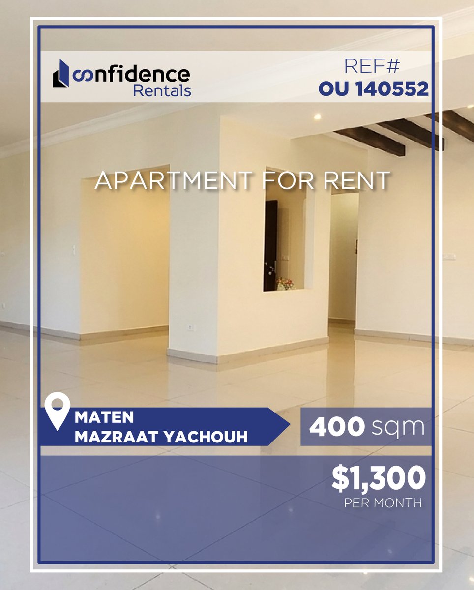 confidence_cre's tweet photo. Price: $1300 per month + 1 month commission
Apartment for rent, in Mazraat Yachouh , with an area of 400 m²
For more information, contact us at:
71000850
REF#OU140552
#MazraatYachouh #ApartmentForRent #LuxuryRental #LebanonRealEstate #RealEstateLebanon
#CONFIOU
A https://t.co/X7vYLcyhah