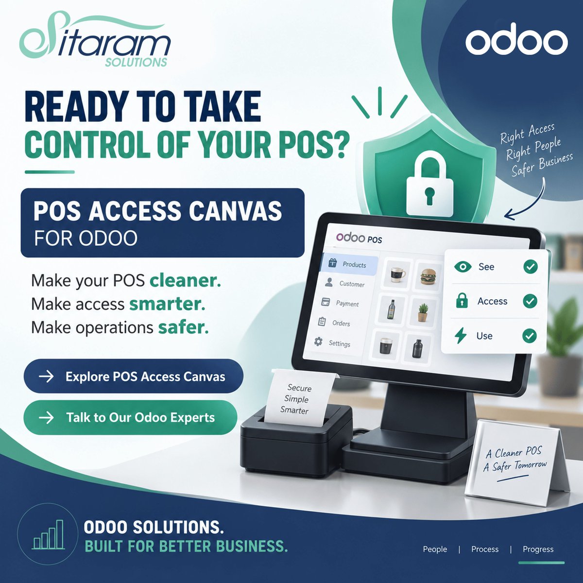 SitaramSolution's tweet photo. Give each employee only the POS access they need. Hide or lock refunds, discounts, cashbox, backend and other sensitive actions in Odoo POS.
https://t.co/wNzIzzrUFv
#SitaramSolutions #Odoo #ERP #OdooPartner #OdooServices #OdooPOS #POSManagement #AccessControl #POSSecurity https://t.co/JHQWFuXZp8