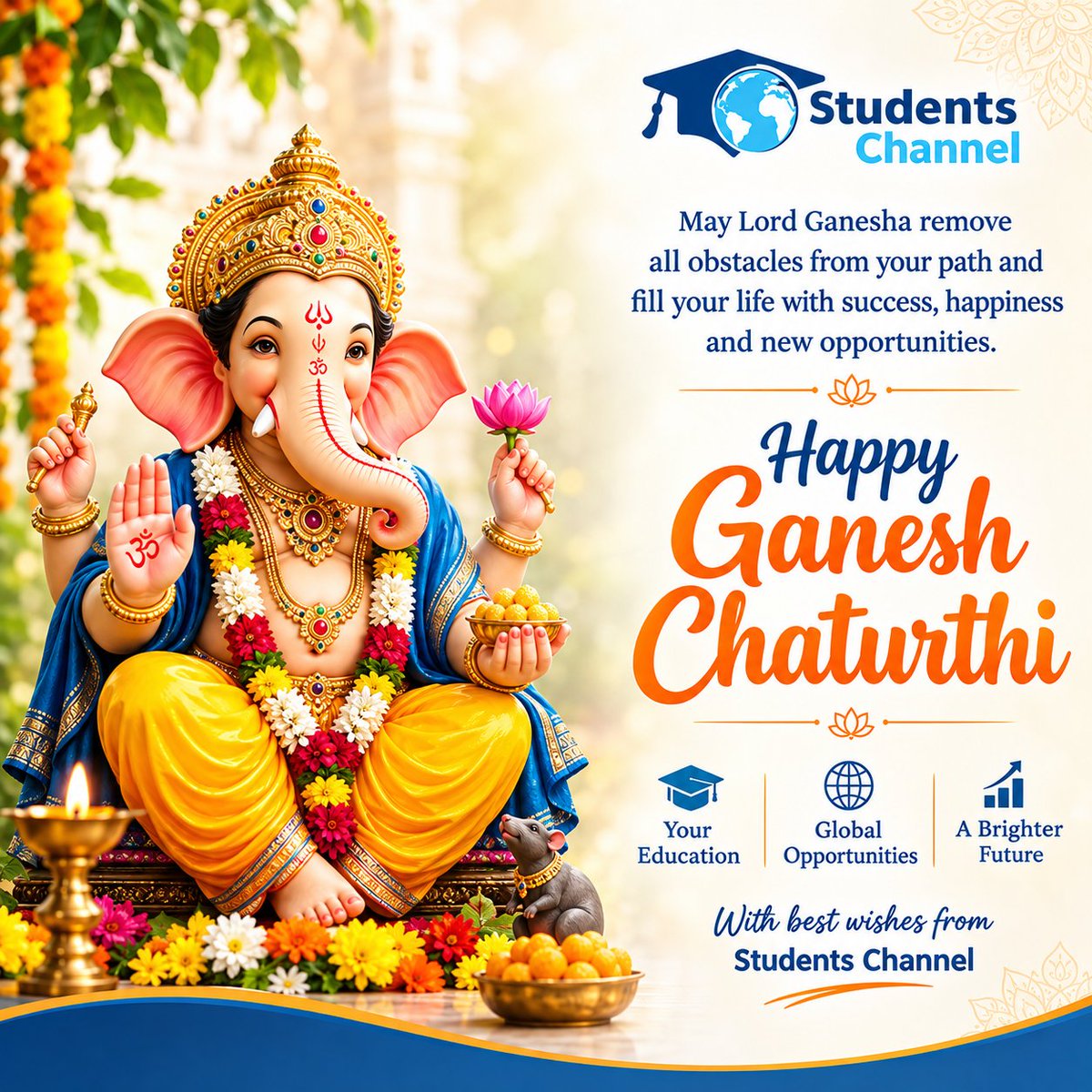 StudentsChanne2's tweet photo. 🙏 गणपति बप्पा मोरया! 🙏

✨ Happy Ganesh Chaturthi! ✨

May Lord Ganesha bless you with wisdom, success, happiness and prosperity, and remove every obstacle standing between you and your dreams. 🌸🐘 https://t.co/8FAJJ5CKkL