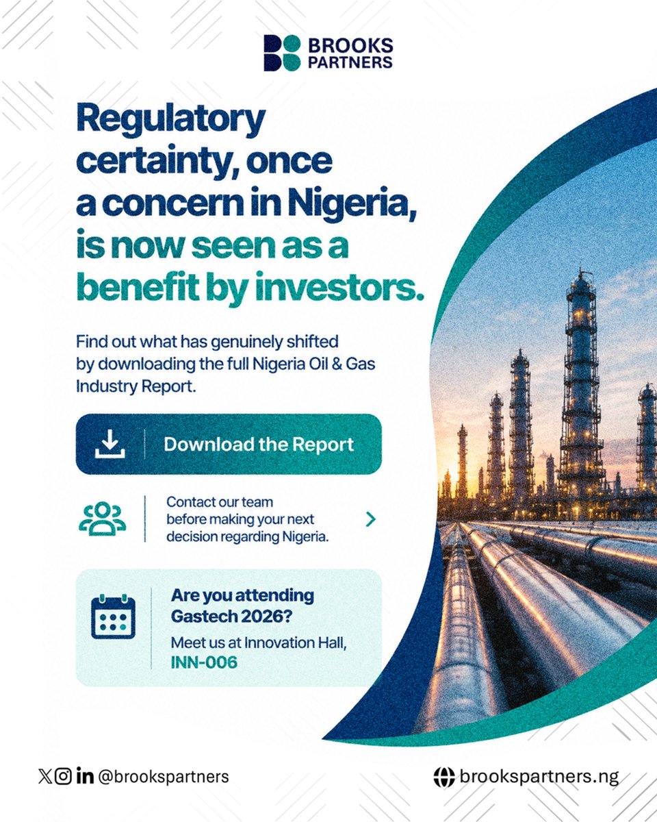 Brooks_Partners's tweet photo. Nigeria’s tax and regulatory landscape is changing.

Four new tax laws and continued oil &amp; gas reforms are reshaping the investment climate, with regulatory certainty becoming a key advantage.

 Discover what has changed in our Nigeria Oil &amp; Gas Industry Report.

#brookspartners https://t.co/N1SuD0gmao