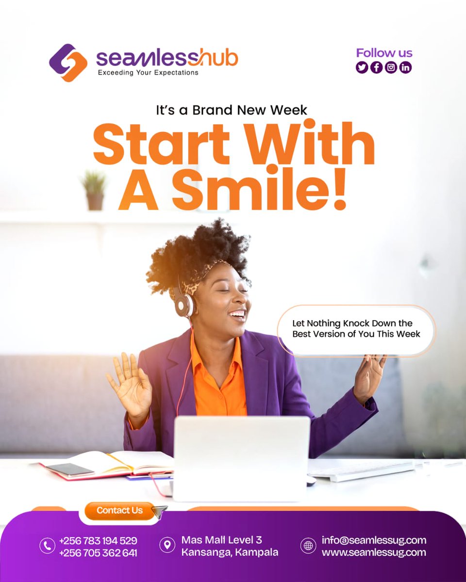 seamless_ug's tweet photo. It’s a Brand New Week, Start With A Smile!

Let Nothing Knock Down the Best Version of You This Week

#seamlesshub #newweek #smile #marketingstrategy https://t.co/sAGDGbBpP7