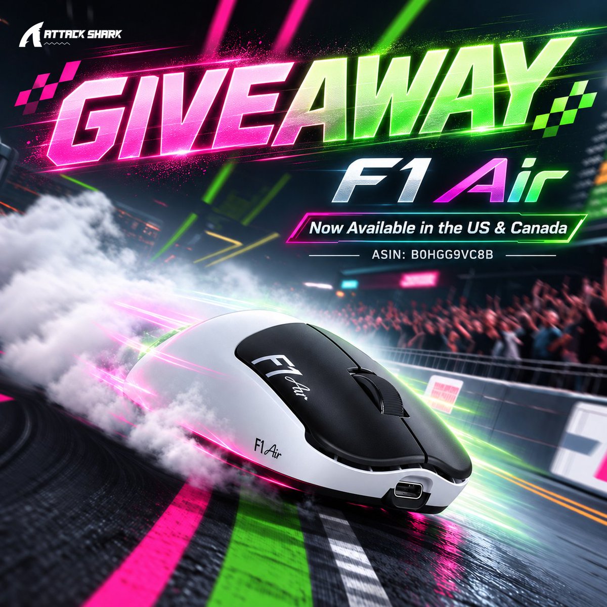 ATTACKSHARKGEAR's tweet photo. 🎁 ATTACK SHARK F1 Air Giveaway

The new F1 Air Wireless Gaming Mouse is now available!

ASIN: B0HGG9VC8B

Shop now on Amazon:

🇺🇸 Amazon US:
https://t.co/BxCSJzTB92

🇨🇦 Amazon Canada:
https://t.co/e5jTT8nAnO

Built for competitive gaming with:
• 39g Ultra Lightweight Design
• PAW3955MAX Sensor + Nordic 54L15 MCU
• Dual 8K Polling & Up to 60,000 DPI
• Up to 720H Battery Life + Tri-Mode Connection
• 100M Click Optical Switches
• Web Driver — No Download Required

🎁 Want to win an F1 Air?

How to Enter:
☑️ Follow us
☑️ Like & RT this post
☑️ Tag 2 friends below

⏰ Ends: September 20, 2026 at 11:59 PM PT

Good luck!

#ATTACKSHARK #F1Air #GamingMouse #Giveaway