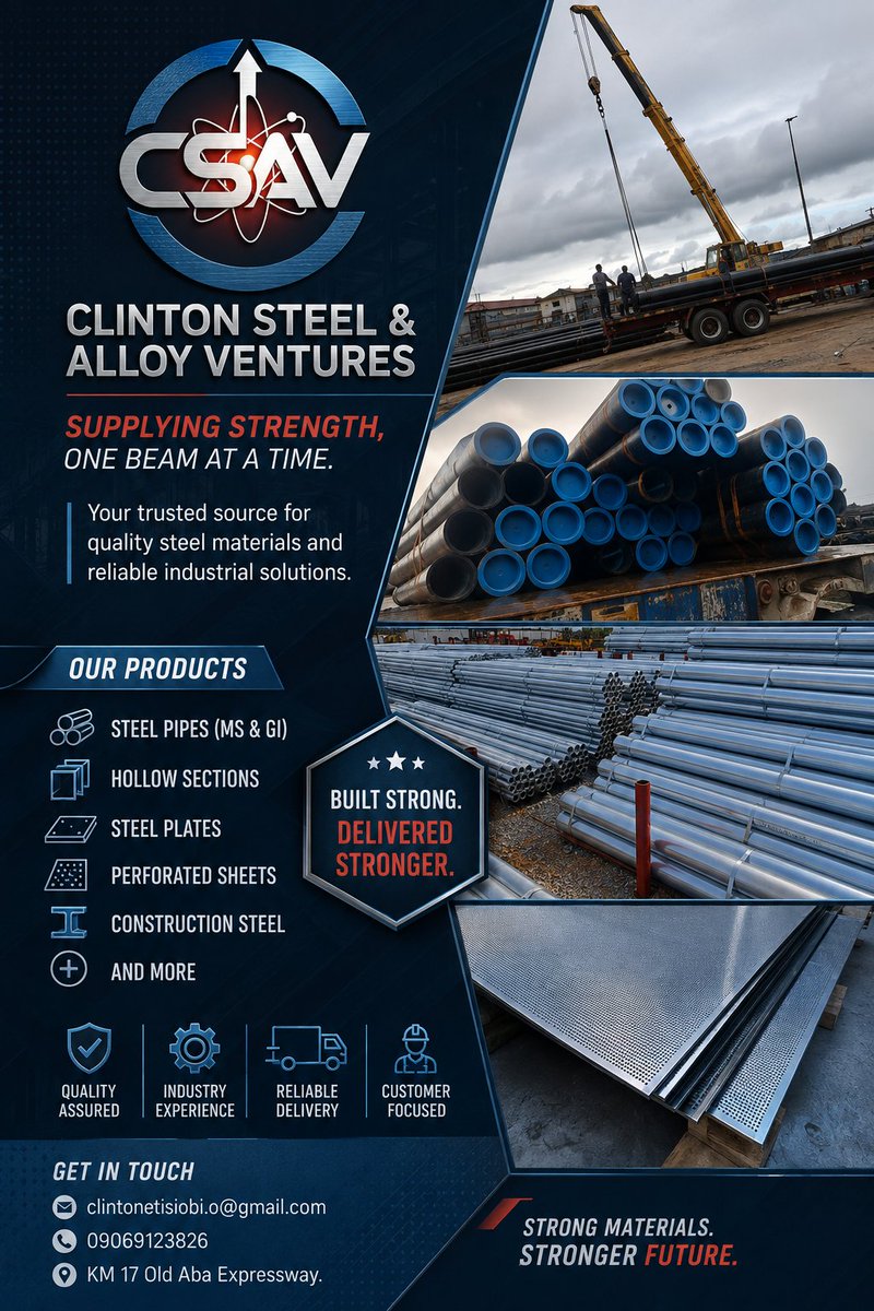 STEEL_MOGUL's tweet photo. 🏗️ BUILD STRONG. BUILD WITH CSAV.

Looking for Steel, Stainless Steel, Aluminum or Galvanized materials?
We’ve got you covered — from the heaviest to the lightest! 💪

🔥 QUALITY MATERIALS
📦 RELIABLE SUPPLY
🚚 NATIONWIDE DELIVERY

CSAV — Supplying Strength, One Beam At A Time. https://t.co/Axtx2vox6q
