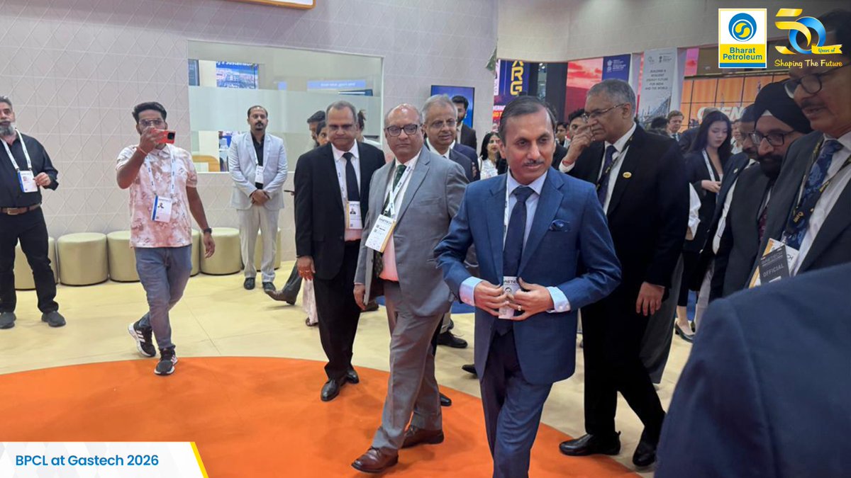 BPCLimited's tweet photo. Shri Subhankar Sen, Director (Marketing), BPCL, welcomed His Excellency Shri Puneet Agrawal, Ambassador of India to Thailand, to the India Pavilion at Gastech 2026.

Gastech 2026 brings together global energy leaders to shape the future of gas, LNG and the energy transition.

With its growing presence across the gas value chain, BPCL continues to contribute to India’s evolving gas ecosystem and its journey towards a cleaner energy future.

#Gastech2026 #BPCL #IndiaAtGastech #NaturalGas #EnergyTransition
@HardeepSPuri @PetroleumMin @Secretary_MoPNG @fipiind @GastechEvent
