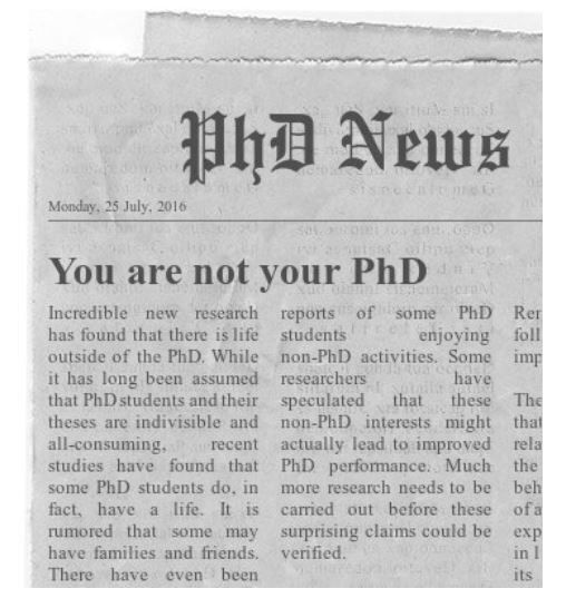 ithinkwellHugh's tweet photo. #MentalHealth tip: It's easy to forget, but you are not your PhD. If your PhD is having a bad day, that does not mean you are a bad person. You are more than your PhD. #PhDchat #ECRchat #postdoc #PhDforum https://t.co/BM5qNEf26V