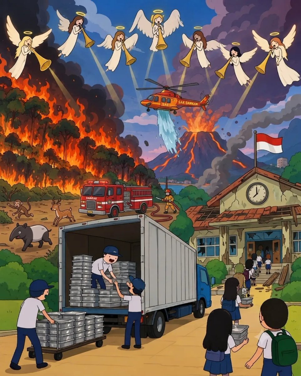 whiterosestea's tweet photo. Sampe terompet sangkakala berbunyi pun MBG ttp jalan. Pokoknya klu kiamat bukan dajal yg kasih org2 makanan tapi dajal yg dikasih MBG https://t.co/AUDKyJC173