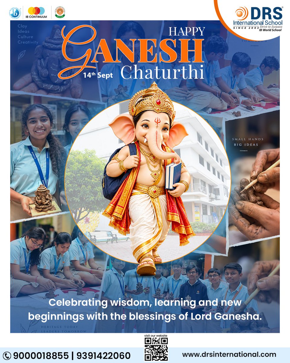 DrsSchool's tweet photo. Wisdom begins with a single step, blessings begin with a little prayer. Happy Ganesh Chaturthi from DRS International School! 🙏🐘

#GaneshChaturthi #LordGanesha #DRSInternationalSchool #IBWorldSchool #NewBeginnings #WisdomAndLearning #GanpatiBappaMorya #FestivalVibes https://t.co/DKvhM6FZLI