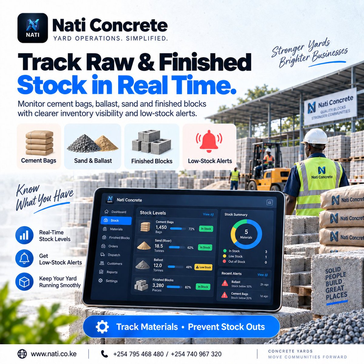 NATIERPke's tweet photo. Know your raw materials AND finished stock. Nati Concrete tracks cement, ballast and finished blocks in real time and alerts you when materials are running low. 🌐 https://t.co/D5gr3iDjLU #NatiConcrete https://t.co/6bDWyyDPRg