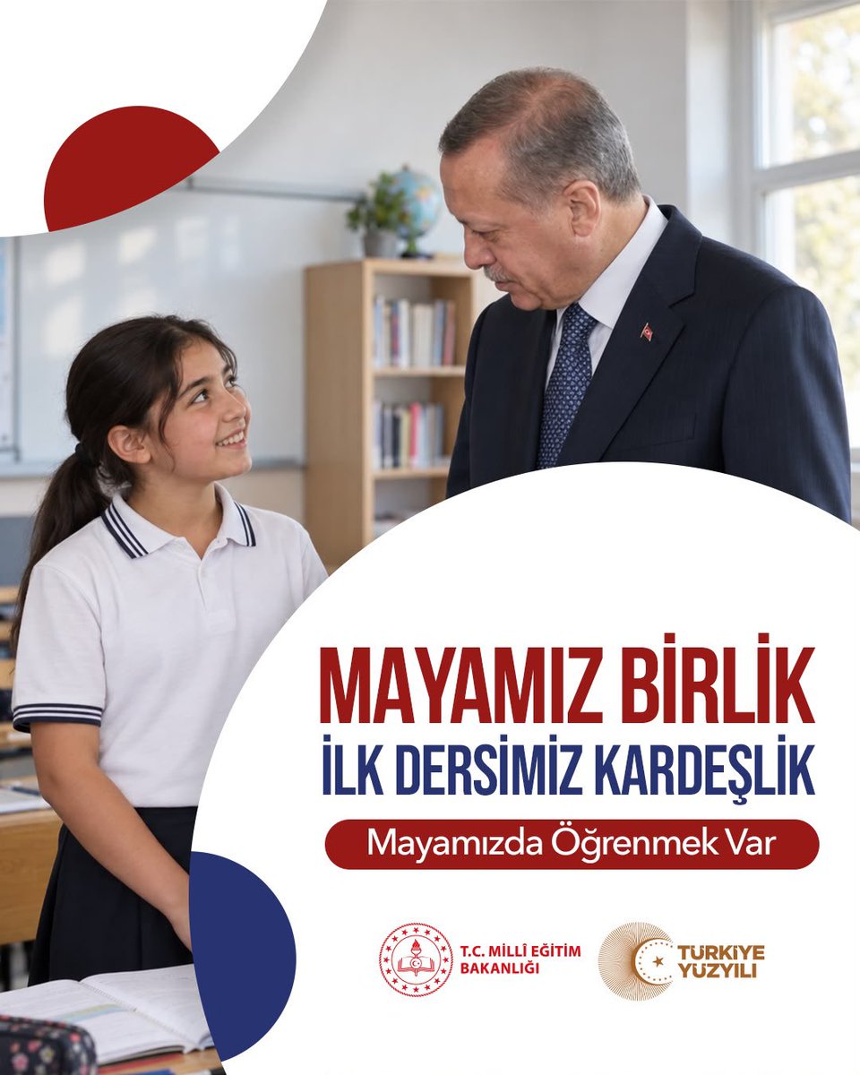 tcmeb's tweet photo. Sevgili Öğrencilerimiz,
Değerli Öğretmenlerimiz,

🤗 Bütün yolculukların sonunda eve varırız ve okullar, ikinci evimizdir.

🧿 Bugün her sınıfta yeni umutlar, her sırada yeni heyecanlar, her öğrencimizin gözlerinde geleceğe dair yeni hayaller var…

🙏🏼 Hepimizin yaşamlarında yeni bir sayfa açacak olan 2026-2027 eğitim öğretim yılına “Merhaba!” diyor; bu yeni dönemin tüm öğrencilerimize, öğretmenlerimize ve velilerimize hayırlı olmasını diliyoruz.

“Mayamız Birlik, İlk Dersimiz Kardeşlik.”

Yuvanıza hoş geldiniz… 💐

#ilkdersimizkardeşlik