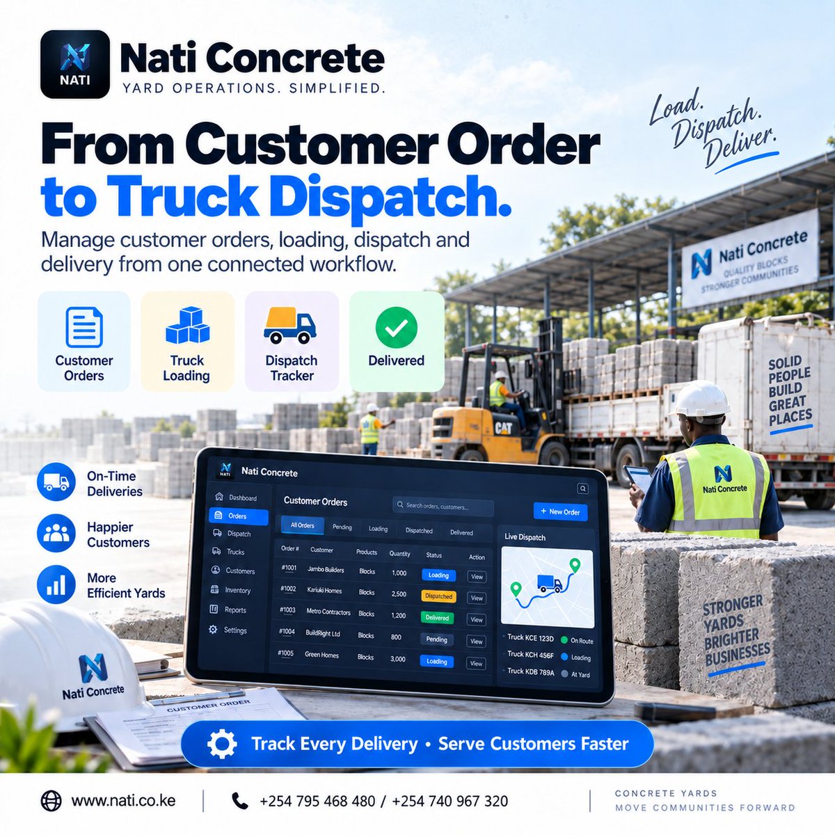 NATIERPke's tweet photo. Order received → Loaded → Dispatched → Delivered. 🚚 Nati Concrete helps you manage customer orders and track concrete truck deliveries from the yard to the customer. 🌐 https://t.co/D5gr3iDjLU #ConcreteDelivery #NatiConcrete https://t.co/ehhEizLB8a