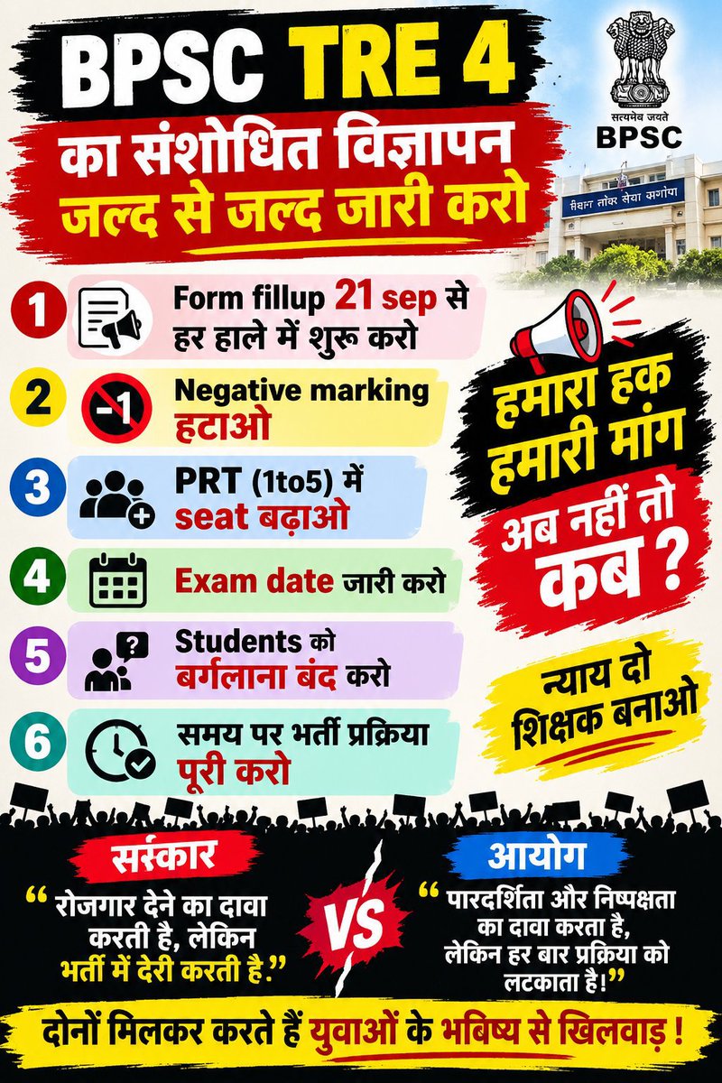 RajeevR61477407's tweet photo. "लाठियों के दम पर हमारी आवाज दबाने की भूल मत करना। जितनी मजबूत तुम्हारी लाठियां हैं, उससे कई गुना मजबूत हमारे इरादे हैं। TRE 4.0 में न्याय नहीं मिला, तो बिहार का युवा इतिहास बदल देगा।" #BPSC_TRE4 @mkrtiwari_bjp
@samrat4bjp @Rahulanandbjp @Chiragpaswan555 @BJP4Bihar @NitishKumar https://t.co/83SO8FqZFd