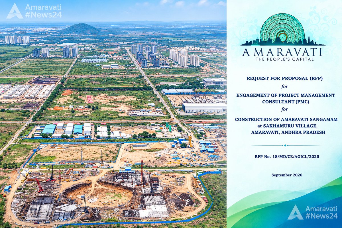 amaravatinews24's tweet photo. 𝐀𝐦𝐚𝐫𝐚𝐯𝐚𝐭𝐢 𝐒𝐚𝐧𝐠𝐚𝐦𝐚𝐦: 𝐀 ₹𝟓𝟗𝟔.𝟗𝟔 𝐂𝐫𝐨𝐫𝐞 𝐂𝐮𝐥𝐭𝐮𝐫𝐚𝐥 & 𝐊𝐧𝐨𝐰𝐥𝐞𝐝𝐠𝐞 𝐇𝐮𝐛!
RFP has been issued for a Project Management Consultant (PMC) for the construction at Sakhamuru Village
📚 Key components of the project include:
🔹 AP State Public Library
🔹 Auditorium / Performing Arts Facility
🔹 Administration Block
🔹 Academic & Training Block
🔹 Language & Culture Centre
🔹 Open-Air Amphitheatre
🔹 Residential Block
🔹 Major Landscape & Public Realm
🔹 Campus roads and pedestrian networks
🔹 Parking and circulation facilities
🔹 External utilities and infrastructure
🔹 Storm-water drainage
🔹 Water supply and sewerage systems
🔹 Electrical and power infrastructure
🔹 External lighting
🔹 ICT/ELV and security infrastructure
🔹 Fire and life-safety systems
🔹 Signage and wayfinding
🔹 Other common campus and site-development facilities

#AndhraPradesh #Amaravati