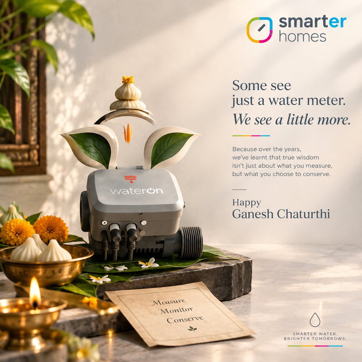 smarterhomes02's tweet photo. This Ganesh Chaturthi, here’s to choosing awareness over waste, insight over guesswork, and making every drop count.

Wishing you wisdom, abundance &amp; a little more sense in every drop. 🪔🌿
#GaneshChaturthi #SmarterHomes #WaterOn #EveryDropCounts #SmartWater #WaterWisdom https://t.co/zpqW8P1Sfs