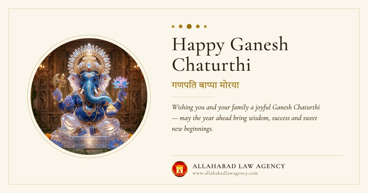 ala1950's tweet photo. गणपति बाप्पा मोरया 🙏

Wishing you and your family a joyful Ganesh Chaturthi. May the year ahead bring wisdom, success and sweet new beginnings.

Allahabad Law Agency® — law books publisher since 1950
https://t.co/CU2YTkNJkt

#GaneshChaturthi #GanpatiBappaMorya https://t.co/j1JDgJJEjT