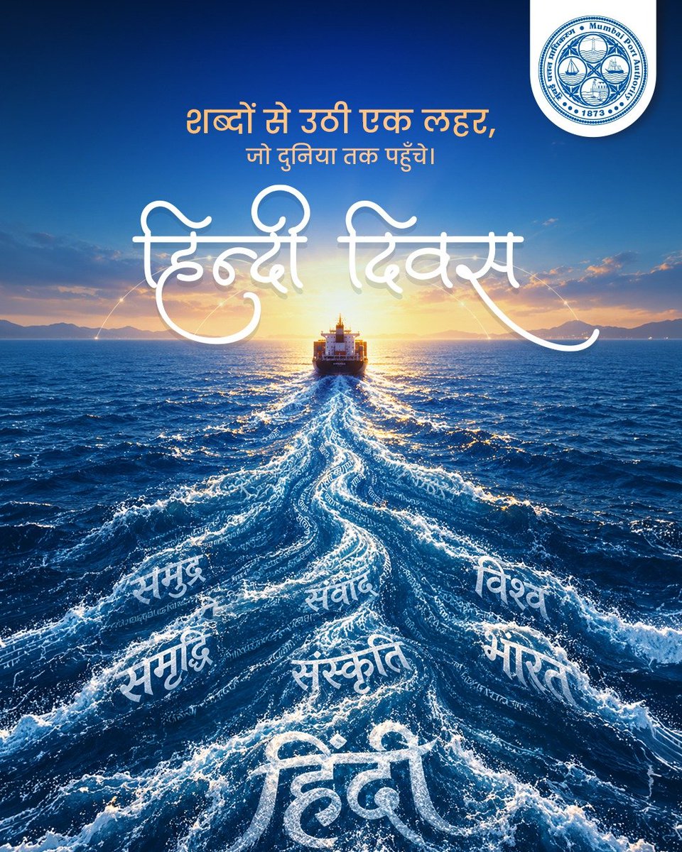 MumbaiPortTrust's tweet photo. समुद्र, संवाद, संस्कृति और समृद्धि—हिंदी ही है जो भारत के गौरव को विश्व पटल तक ले जाती है। 🚢🇮🇳
मुंबई पत्तन प्राधिकरण की ओर से हिंदी दिवस की अनंत शुभकामनाएं!

#HindiDiwas #HindiDay #MumbaiPortAuthority #Rajbhasha #MbPA https://t.co/UZBxFMUH8o