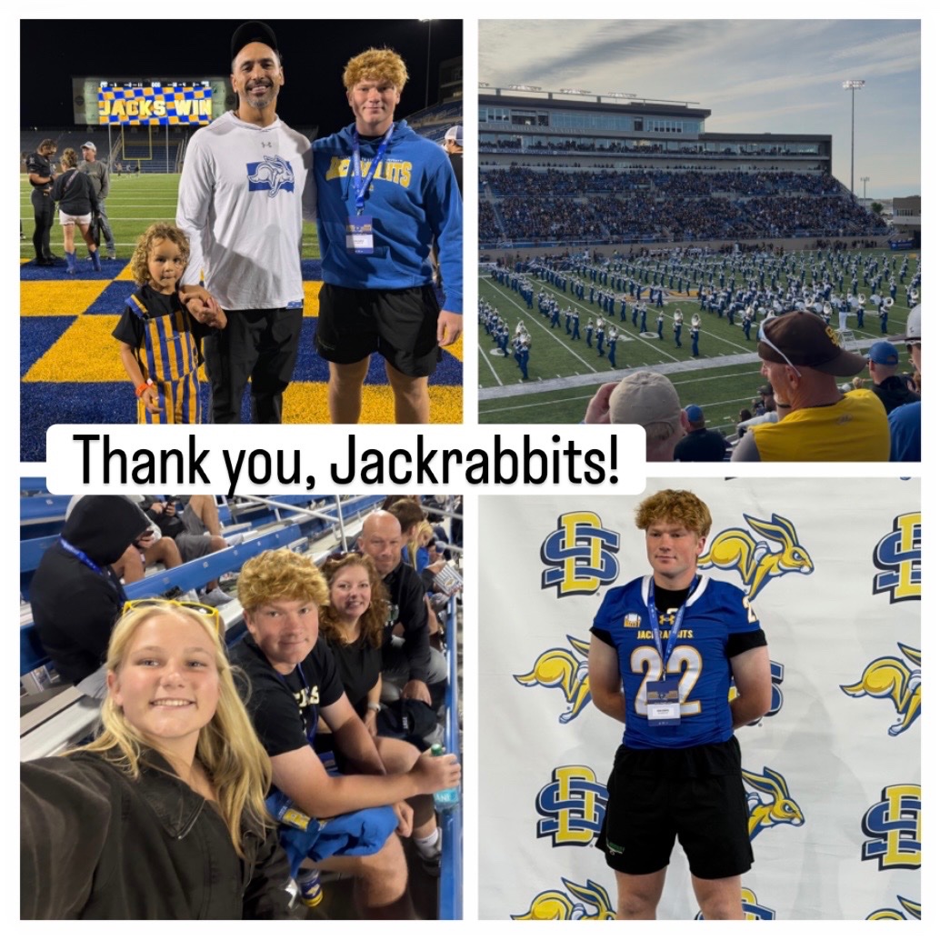 GingerKicker22's tweet photo. Game day at South Dakota State! 🐰🏈 Had an amazing experience taking in the atmosphere and getting to see the program up close. Appreciate @CoachiJACK and the entire SDSU football staff for making this visit so special! #GoJacks #SDSU #Jackrabbits #YellowAndBlue

#HMProud #FieryKickIcyVeins #Classof2027 #Kicker @GoJacksFB @CoachDtjackson @Coach_Bergy @BergstromKray @Swannyfootball @CoachRobReeves @_Todd_Olson @HKA_Tanalski @shanee_mc @Briggs_bourg @N_W_Sports @97RyanJones @SpecialTeamsFB @Phase3Kicking @Chris_Sailer @CSKRECRUITING @ASBx2018 @mwfbrecruiting @MN_Kickers @PrepRedzoneMN @OJW_Scouting @PrepRedzoneWI @MJ_NFLDraft @SportPrepX @mnsportsinfo1
