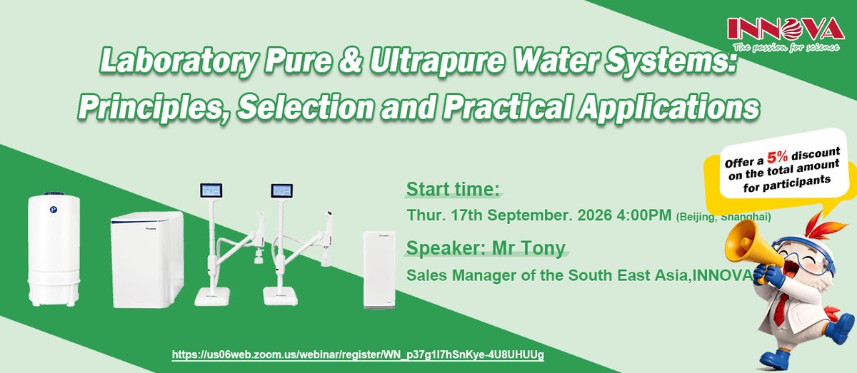 InnovaBioTech's tweet photo. Want to master your lab's water systems? 💧🔬

Join our free webinar on Sept 17, 4PM (Beijing/Shanghai) with Mr. Tony.

🎁 Bonus: Attendees get a 5% discount!

Register now: https://t.co/rrg3nvdwMZ

#LabWater #Webinar #Science #INNOVA #Laboratory #WaterPurifier https://t.co/ccHuH9CJ2o