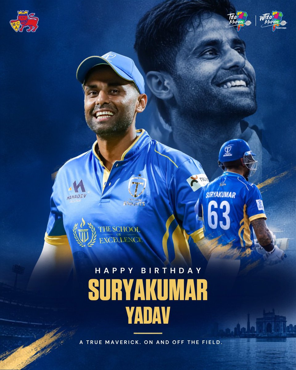 T20Mumbai's tweet photo. Happy birthday Suryakumar Yadav 🎉

Best wishes from the T20 Mumbai family. 

#MCA #T20Mumbai #ChanceSoduNako #Suryakumar Yadav https://t.co/RXaZtgas6x