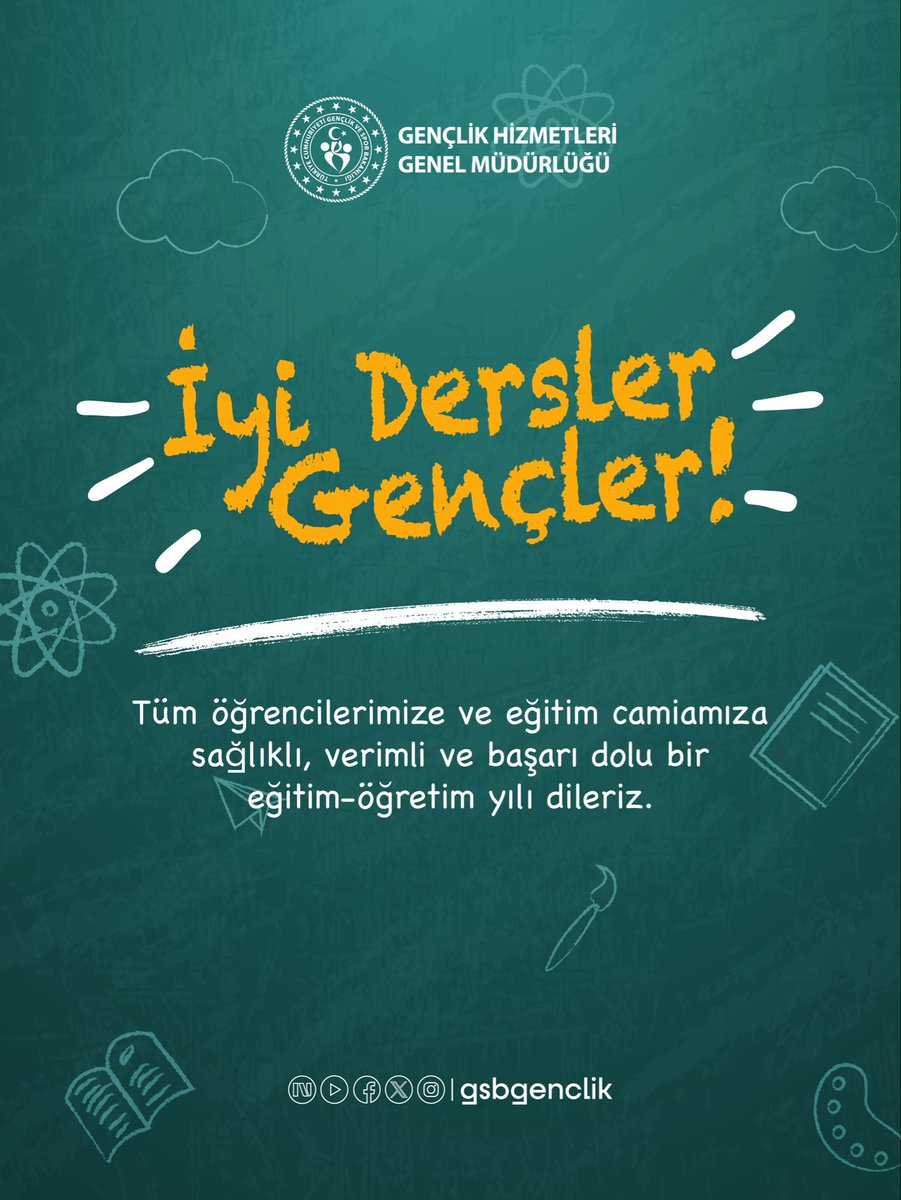 GSBgenclik's tweet photo. 2026-2027 Eğitim Öğretim Yılı'nın tüm öğrencilere ve öğretmenlere hayırlı olmasını diliyoruz. 📖🎒

Bu dönemde de Gençlik Merkezlerimiz, Genç Ofislerimiz, tematik kamplarımız ve etkinliklerimizle yanınızdayız. ✨ https://t.co/4D56dAS5YO