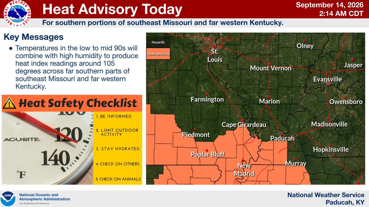 Heat advisory map and key messages.