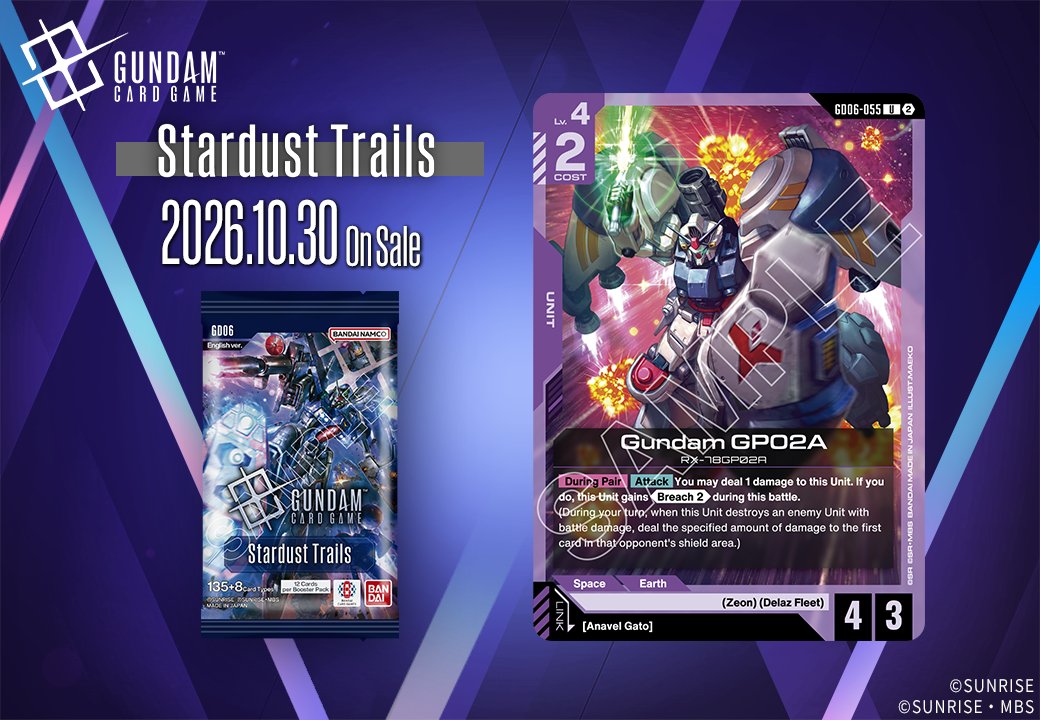 GUNDAM_GCG_ENG's tweet photo. [GD06 Booster Pack Card Showcase]

Introducing Gundam GP02A!
Included in the Stardust Trails [GD06] booster pack which releases October 30!

▽Product Info
https://t.co/1dnqjgkPnJ

#GCG
#GundamCardGame
#StardustMemory https://t.co/Fkro060Dbz